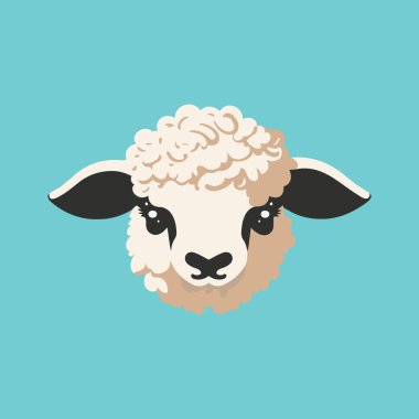 Koçbaşı, koyun ya da kuzu başı, düz dizaynlı şirin çizgi film çizimi, logo olarak kullanılabilir