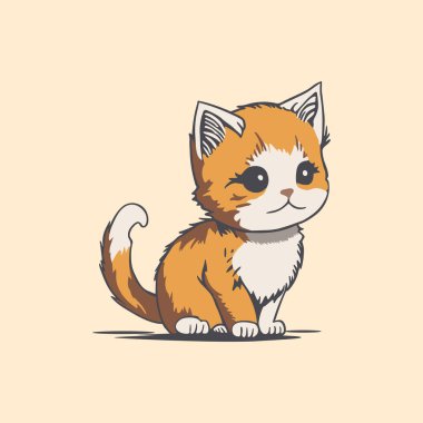 Kırmızı bir kedi yavrusunun çizgi film çizimi, düz tasarım.