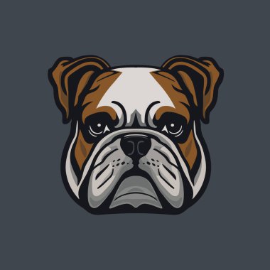 Bulldog kafasının çizgi film çizimi, düz tasarımda logo olarak kullanılabilir.