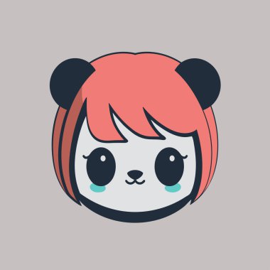 Saçı olan sevimli panda kafasının basit minimalist çizimi logo ya da baskı tasarımı olarak kullanılabilir.
