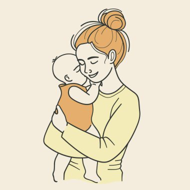 Anne ve çocuğun minimalist çizimi, Anneler Günü kartpostalı