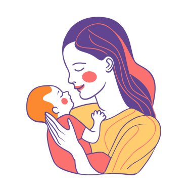 Anne ve çocuğun minimalist çizimi, Anneler Günü kartpostalı