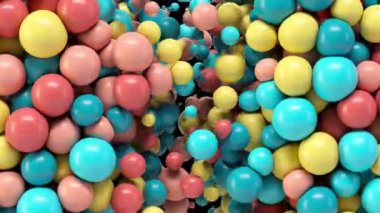 Glossy balloons filling the screen. Balloons moves to the center of the screen. 3D rendering.