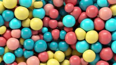 Ekranı dolduran parlak balonlar. Balonlar merkezde daire şeklini alırlar. 3B görüntüleme.