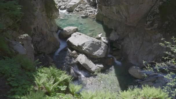 Fluss Zwischen Felsen Einer Engen Schlucht Wasserströme Werden Zwischen Die — Stockvideo