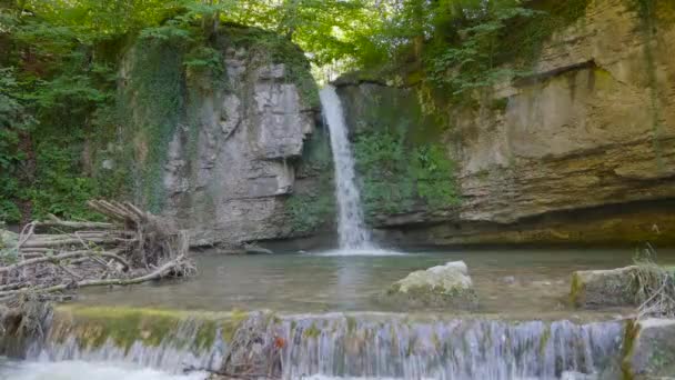 Водоспад Горах Вода Падає Скелі Водоспад Гіссен Кантон Базель Швейцарія — стокове відео