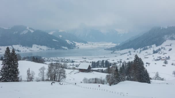 Lapso Tempo Lago Gelado Nas Montanhas Paisagem Inverno Lago Sihlsee — Vídeo de Stock
