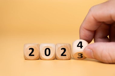 Ahşap tuğla, 2023 yılından 2024 yılına kadar renkli bir geçmişi olan yeni yıla kadar gelişme gösterdiğini gösteriyor. Yeni yıla geri sayım, altı aylık iş planı ve stratejisi.