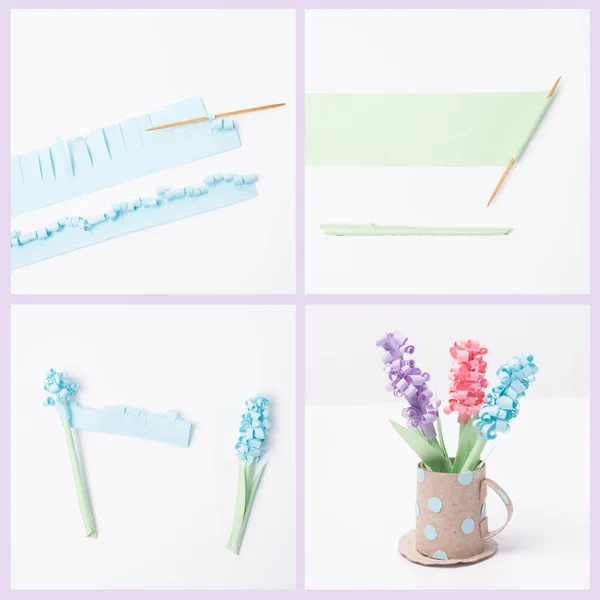 Diy Tutorial Spring Flower Toy Recycle Art Hyacinths Simple Activity — Stock Photo, Image