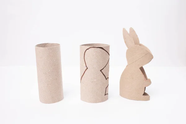 stock image A Easter bunny made of recycled paper tube, DIY, tutorial, craft for kids