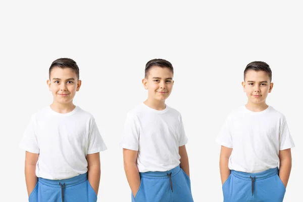 Mladý Emotivní Hezký Chlapec Stojící Bílém Pozadí Překvapení Legrační Oči — Stock fotografie