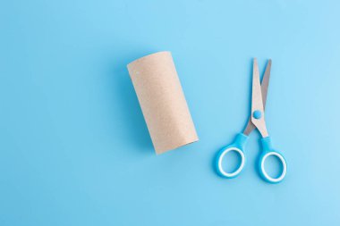 Bir rulo tuvalet kağıdı, düzlük, işleme sanatı, minyatür ladin ağaçları, oyuncak paketi, geri dönüşümlü ya da çocuk ve anaokulu için atık kağıt konsepti, DIY, özel ders