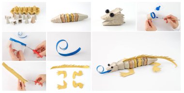 Kertenkele sanatı geri dönüşümlü malzemeler, yumurta kutuları ve karton, adım adım, çevre dostu, DIY projesi, canlı renkler, eğitim sanatı, çocuklar için eğlence, yaratıcı, sürdürülebilir