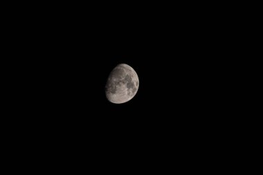 Gece Parıltısı: Telephoto Waning Moon 'un Yakalaması. Telephoto merceği, karanlık bir gece gökyüzüne karşı azalan ayın karmaşık detaylarını gözler önüne serer ve büyük boş uzayı vurgular.