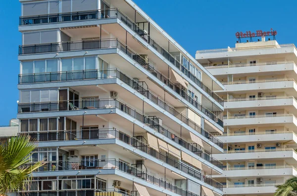 stock image FUENGIROLA, SPAIN - OCTOBER 13, 2021: Modern buildings and hotels on the seafront in Fuengirola, Andalusia, southern Spain