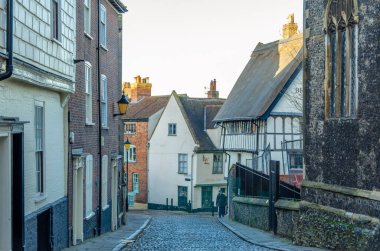 NORWICH, ENGLAND, UK - DECEMBER 29, 2013: Architecture in the old town of Norwick, Norfolk, England, United Kingdom