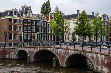 AMSTERDAM, THE NETHERLANDS - AUGUST 24, 2013: Urban landscape in Amsterdam, the Netherlands, view of streets and canals in the famous Canal District, designated as a UNESCO World Heritage Site