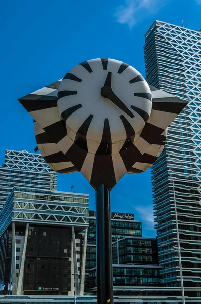 THE HAGUE, THE NETHERLANDS - AUGUST 26, 2013: The Monumental Clock, also known as the Zebra clock, is a street clock and work of public art next to Den Haag central railway station in The Hague, the Netherlands, installed in 1977 by artist Jaap Karma