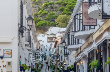 MIJAS, SPAIN - OCTOBER 9, 2021: View of streets and typical architecture in the town of Mijas, located on the Costa del Sol, Malaga province, Andalusia, southern Spain