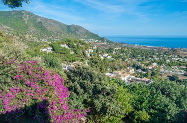 View from the town of Mijas with the Mediterranean Sea in the background, Costa del Sol, Malaga province, Andalusia, southern Spain