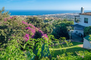 View from the town of Mijas with the Mediterranean Sea in the background, Costa del Sol, Malaga province, Andalusia, southern Spain