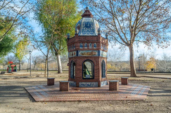 stock image TALAVERA DE LA REINA, SPAIN - DECEMBER 19, 2021: Monument to the Virgin of Guadalupe inaugurated in 2019 in the town of Talavera de la Reina, Castilla La Mancha, Spain. It is a Mudejar temple inlaid with Talavera ceramics, created by the architect Ma