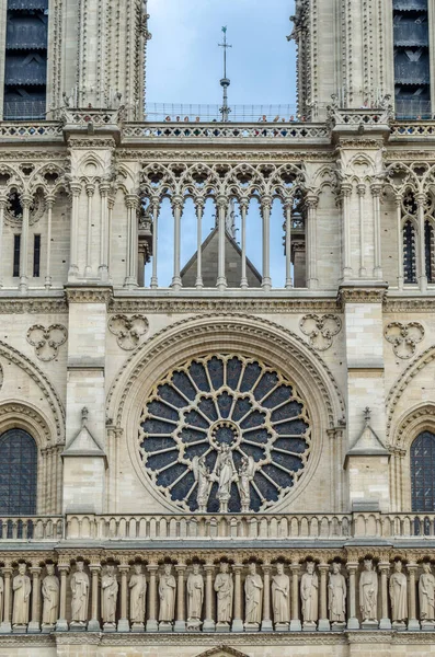Fasada Słynnej Gotyckiej Katedry Notre Dame Paris Francja — Zdjęcie stockowe