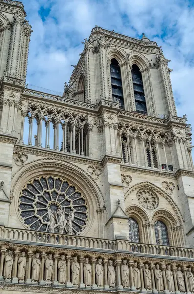 Fasada Słynnej Gotyckiej Katedry Notre Dame Paris Francja — Zdjęcie stockowe