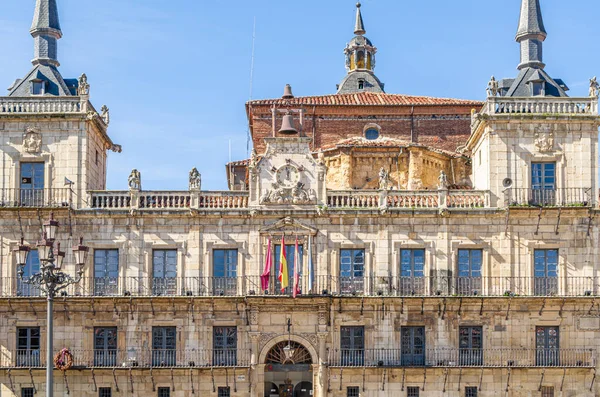 View of buildings in the Plaza Mayor of Leon, Castile and Leon, Spain