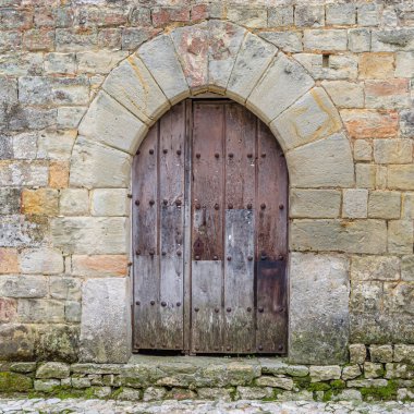 Mimari detay, Santillana del Mar köyünde taş duvarlar, Cantabria, kuzey İspanya