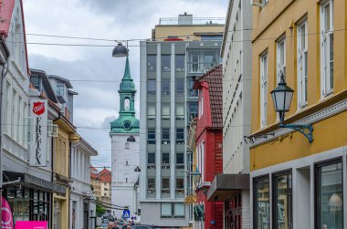 BERGEN, NORway - 17 Temmuz 2014: Bergen, Norveç şehir merkezinde şehir manzarası
