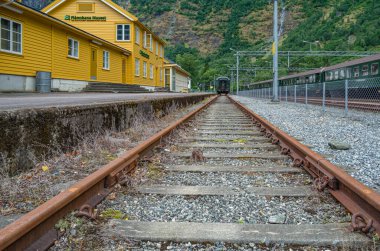 FLAM, NORWAY - JULY 16, 2014: Flam Railway Museum at Flam train station. The Flam Railway (Flamsbana) is a railway line between Myrdal and Flam, one of the most visited tourist attractions in Norway clipart