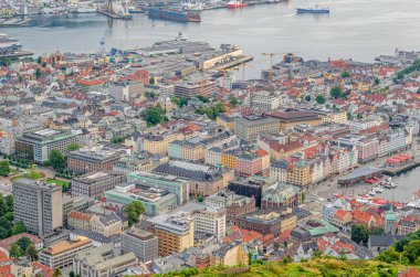 Norveç 'in Bergen kentinin havadan görünüşü