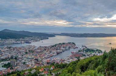 Aerial view of the harbor in the city of Bergen, Norway clipart