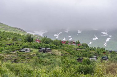 Norveç 'in Vestland ilçesinde küçük bir köy manzarası