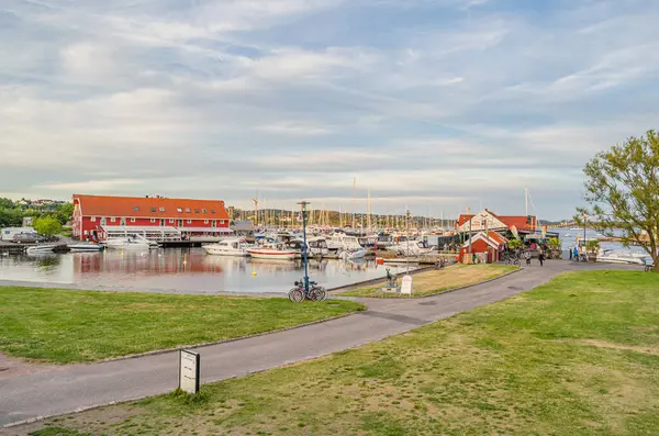 stock image KRISTIANSAND, NORWAY - JULY 12, 2014: View of boats in the marina of Kristiansand, Norway