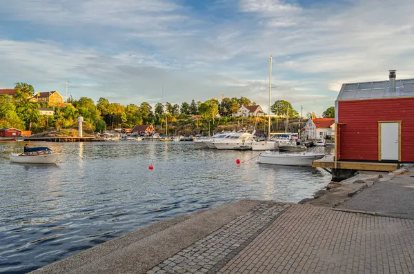 stock image KRISTIANSAND, NORWAY - JULY 12, 2014: View of boats in the marina of Kristiansand, Norway