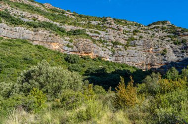 Guara Doğal Parkı 'nın Sierra ve Kanyonlarında, Huesca ili, Aragon, İspanya' nın kuzeydoğusundaki merkez Pireneler 'in eteklerinde kayalık bir arazi.