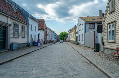 FREDRIKSTAD, NORWAY - JULY 11, 2014: Colorful architecture in the old town of Fredrikstad, Norway clipart