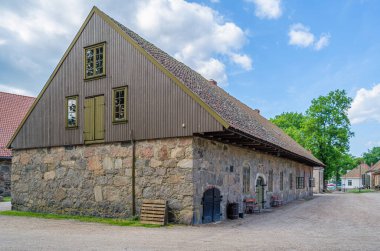 Norveç 'in eski Fredrikstad kasabasında renkli mimari