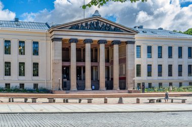 OSLO, NORway - 18 Temmuz 2014: Norveç 'in eski Oslo kentindeki sokakların görüntüsü