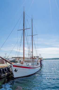 OSLO, NORway - 12 Temmuz 2014: Norveç 'in Oslofjord kıyısındaki Oslo marinasında tekneler