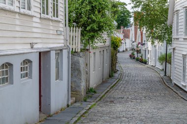 Norveç 'in Stavanger kentindeki resimli ahşap evler