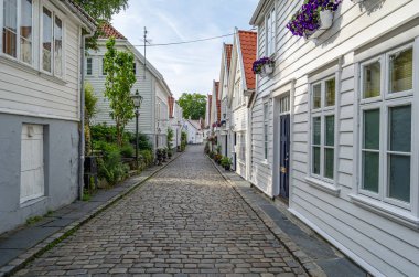 Norveç 'in Stavanger kentindeki resimli ahşap evler