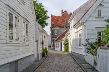 Norveç 'in Stavanger kentindeki resimli ahşap evler