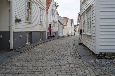 Norveç 'in Stavanger kentindeki resimli ahşap evler