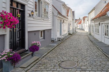 Norveç 'in Stavanger kentindeki resimli ahşap evler