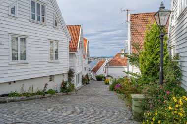 Norveç 'in Stavanger kentindeki resimli ahşap evler