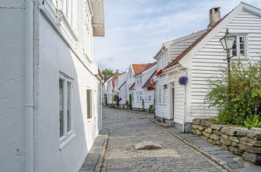 Norveç 'in Stavanger kentindeki resimli ahşap evler