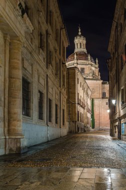 İspanya 'nın Castilla y Leon kentindeki ortaçağ mimarisinin gece görüşü